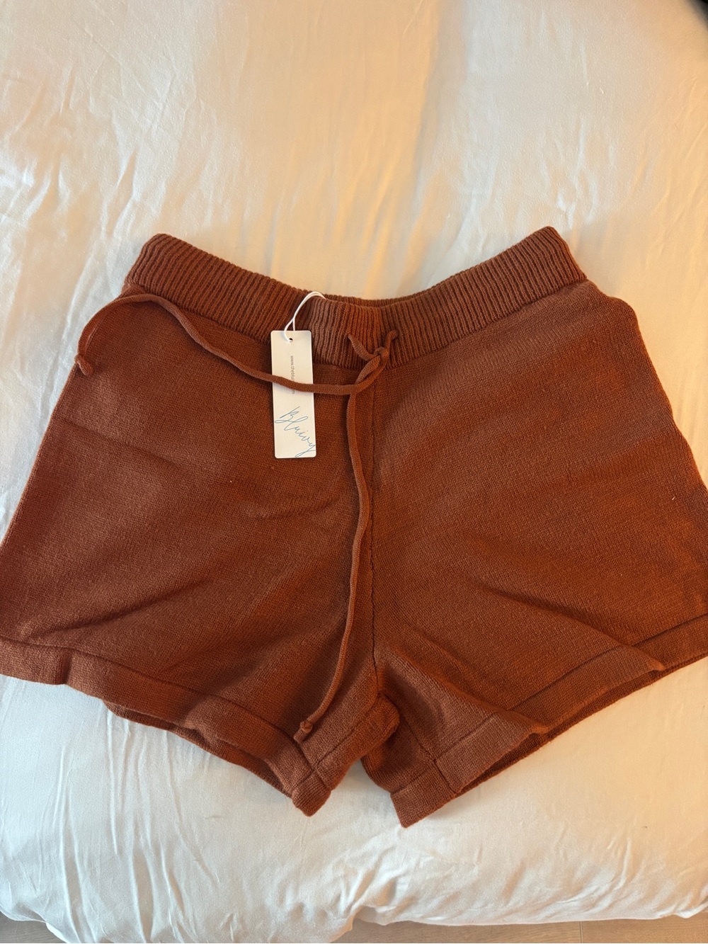 Bluivy Knit Drawstring Women’s Shorts — Rust Brown (burnt orange)